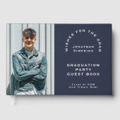 Foto Male Abschluss 2025 Party Navy Gästebuch (Vorderseite)