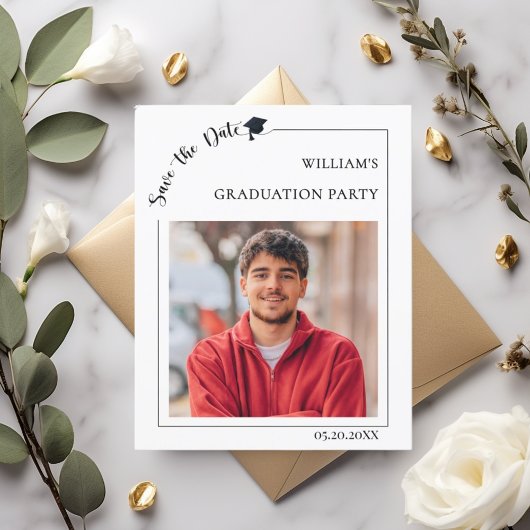 Foto-Mann moderne einfache Abschluss-Save-the-Date Flyer