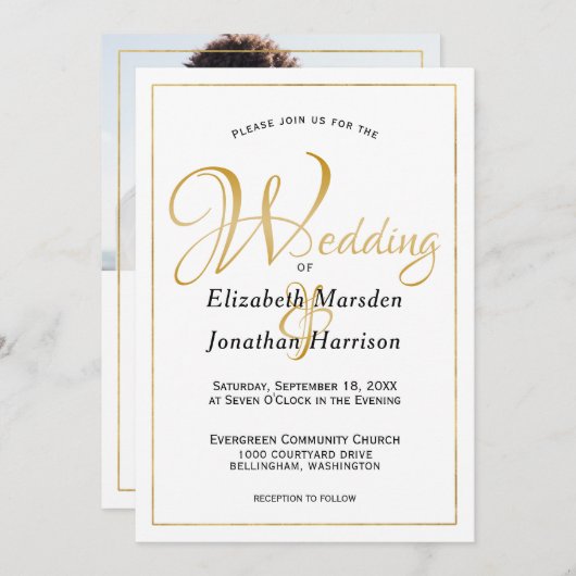 Foto Many Waters Scripture Elegantes Gold Script Einladung (Vorne/Hinten)