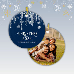 Foto Marineblaue Lichterkette Weihnachtsfeier Keramik Ornament