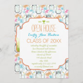 Foto Mason Jar Pink Coral Aqua Abschluss Einladung (Vorne/Hinten)