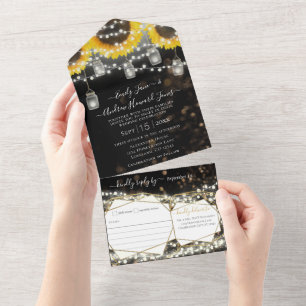 Foto Mason Jar Sonnenblumen Gelb & Gold Hochzeit All In One Einladung