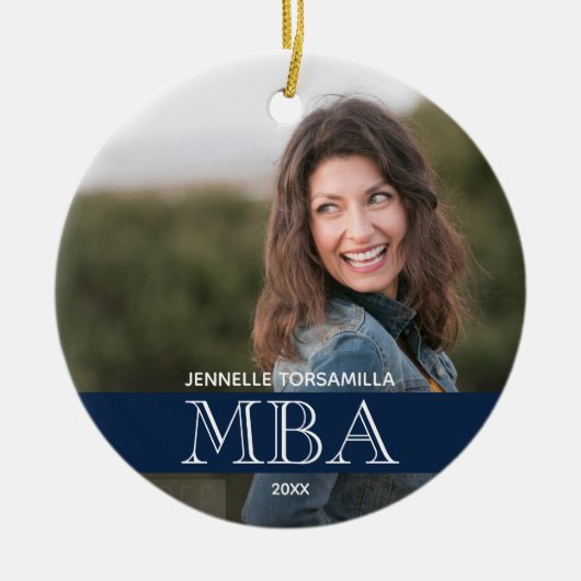Foto MBA Grad Name Blue Abschluss Keramik Ornament (Vorne)
