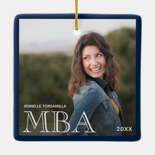 Foto MBA Grad Name Blue Abschluss Keramikornament (Rückseite)