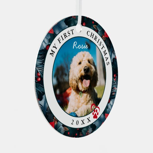 Foto mein erster Weihnachtshund Ornament Aus Metall (Vorderseite Rechts)