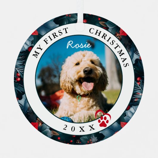 Foto mein erster Weihnachtshund Ornament Aus Metall (Vorderseite)