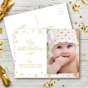 Foto Mein erstes Weihnachten Baby Schneeflocken Ec Folien Feiertagspostkarte