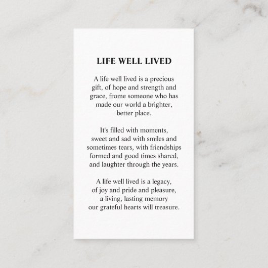 Foto Memorial Beileid Gebet Telefonnummerkarte (Rückseite)