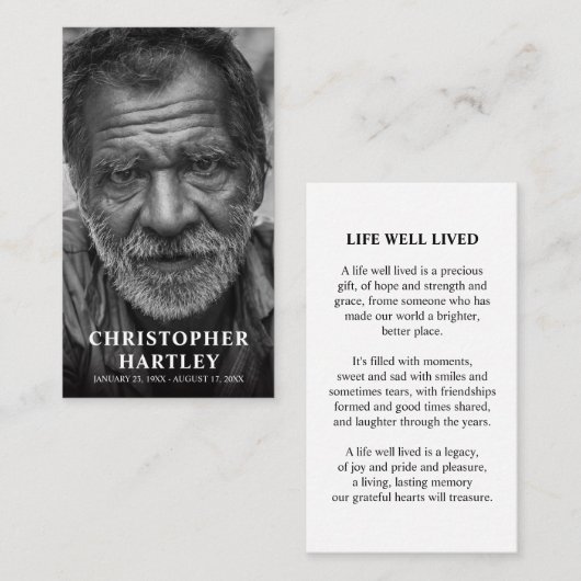 Foto Memorial Beileid Gebet Telefonnummerkarte (Vorne/Hinten)