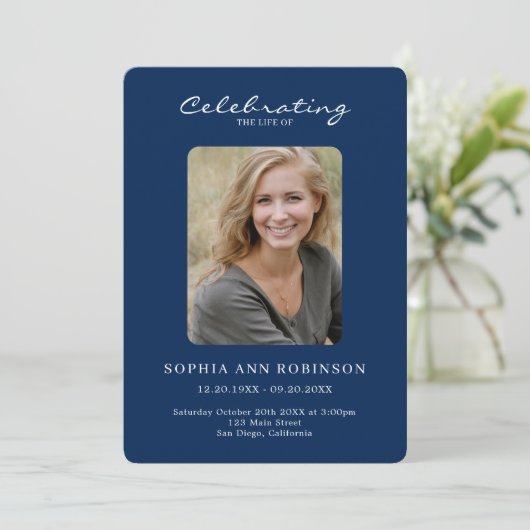 Foto Memorial Blue White Order of Service Programm (Stehend Vorderseite)