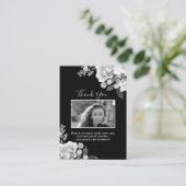 Foto Memorial Floral Schwarz-weiß Dankeschön Karte (Stehend Vorderseite)