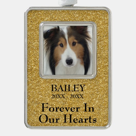 Foto Memorial Gold Glitzer Dog Rahmen-Ornament Silber (Vorderseite)