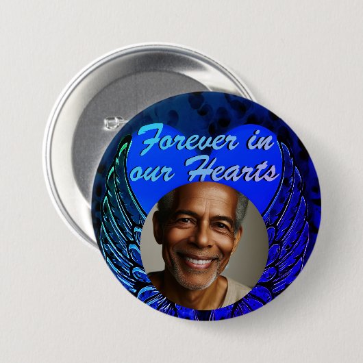 Foto Memorial Heart Angel Wings Button (Vorne & Hinten)