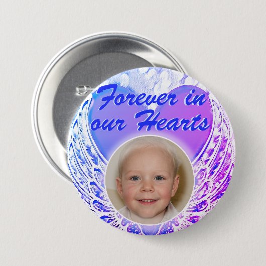 Foto Memorial Heart Angel Wings Button (Vorne & Hinten)