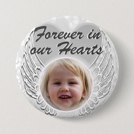 Foto Memorial Heart Angel Wings Button (Vorderseite)