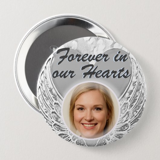 Foto Memorial Heart Angel Wings Button (Vorne & Hinten)