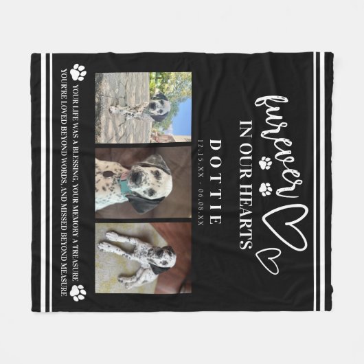 Foto Memorial Hund Furever in unserem Herzen Fleecedecke (Vorderseite (Horizontal))