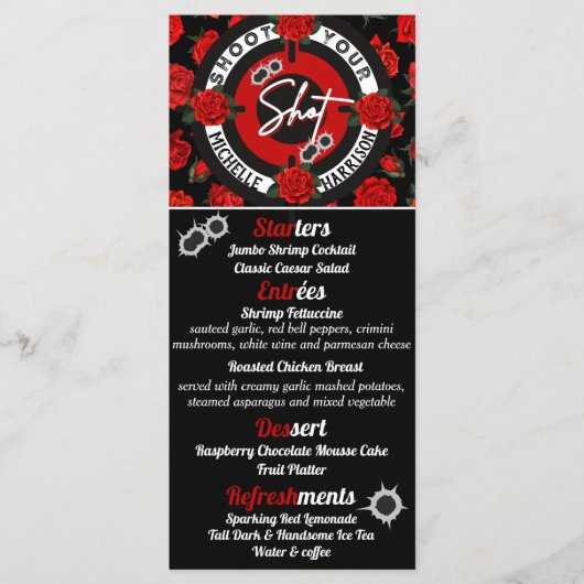 Foto-Menü für Waffen oder Rose Rot und Schwarzes G Menükarte (Vorderseite)