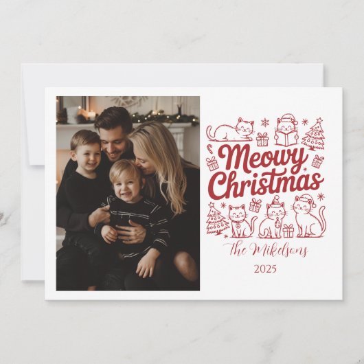 Foto Meowy Weihnachtsfeier Feiertagskarte (Vorderseite)