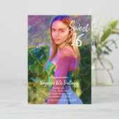 Foto Mermaid Farbe Splash Sweet 16 Party Einladung (Stehend Vorderseite)