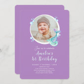 Foto Mermaid Lila Geburtstag Einladung (Vorne/Hinten)