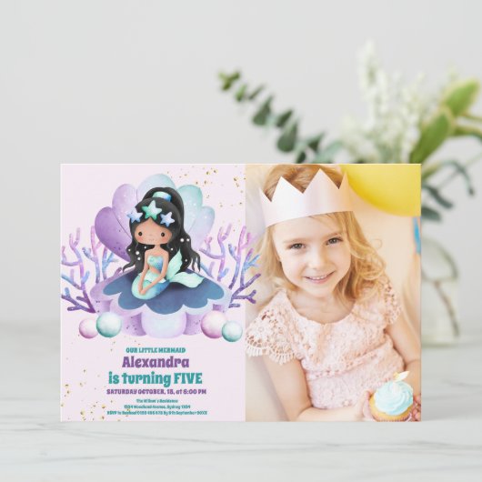 Foto Mermaid Magical Birthday Party Einladung (Stehend Vorderseite)