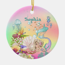 Foto Mermaid Pink Blue Niedlich Rainbow Keramik Ornament