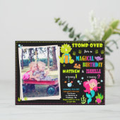 Foto Mermaid und Dinosaurier Einladung zum Geburts (Stehend Vorderseite)