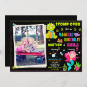 Foto Mermaid und Dinosaurier Einladung zum Geburts (Vorne/Hinten)