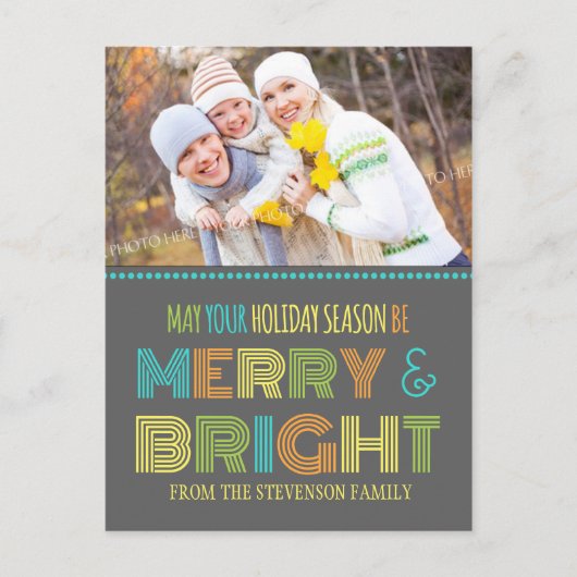 Foto Merry & Bright Postcard Bunte Weihnachten (Vorderseite)