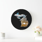 Foto Michigan Silhouette mit Zuhause auf Schwarz Große Wanduhr (Zuhause)