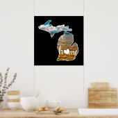 Foto Michigan Silhouette mit Zuhause auf Schwarz Poster (Küche)