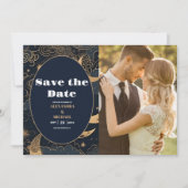 Foto Midnight Blue Gold Celestial Wedding Save The Date (Vorderseite)