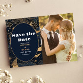Foto Midnight Blue Gold Celestial Wedding Save The Date