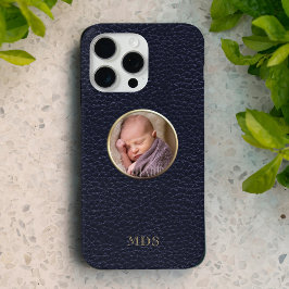 Foto Midnight Blue Imitats Leather Modern Monogram iPhone 16 Pro Max Hülle