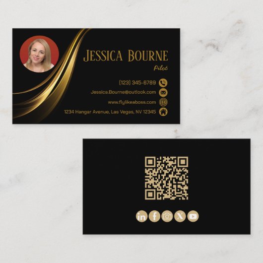 Foto Minimal Moderner Beruflicher QR Code Gold Visitenkarte (Vorne/Hinten)