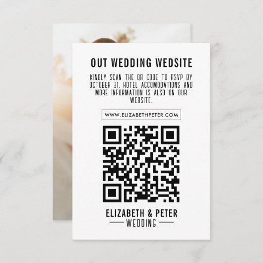 Foto Minimal Retro Black Wedding Qr Code RSVP Karte (Vorne/Hinten)