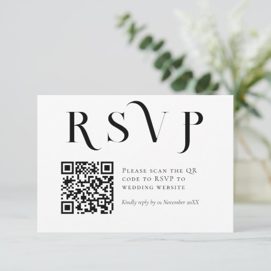 Foto Minimal Schwarz und Weiß Einfache Hochzeit RSVP Karte (Stehend Vorderseite)
