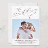 Foto Minimalistisch Burgundy White Script Wedding  Einladung (Vorderseite)