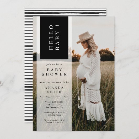 Foto Minimalistisch Gender Neutral Hallo Kinderdus Einladung (Vorne/Hinten)