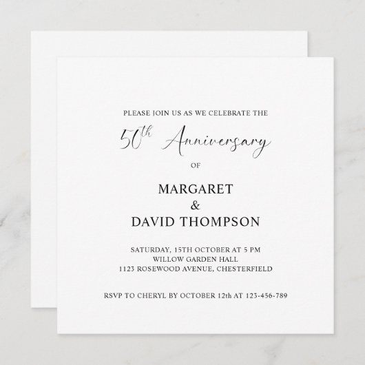 Foto Minimalistisch Schwarz und Weiß 50 Jahre alt Einladung (Vorne/Hinten)
