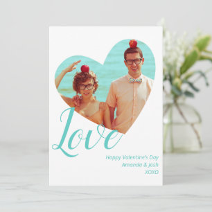 Foto Minimalistische Liebe Herz Aquamarin Valentin Feiertagskarte