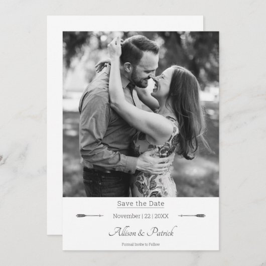Foto Minimalistische Pfeile Save the Date | weiß (Vorne/Hinten)