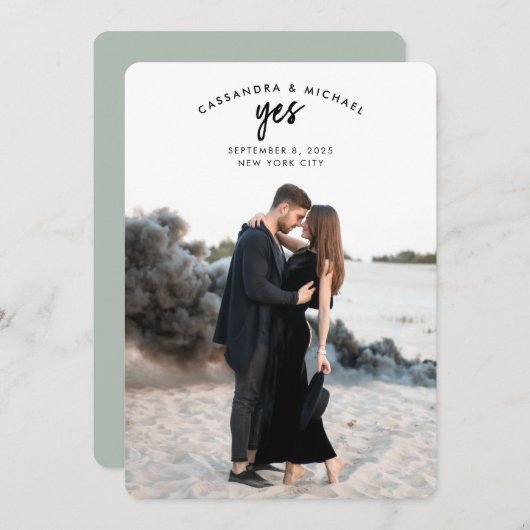 Foto mit angehängtem Text wird grüne Hochzeit gesp Einladung (Vorne/Hinten)