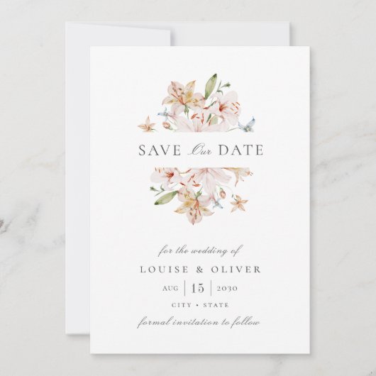 Foto mit Aquarellblumen-Hochzeit speichert das Dat Save The Date (Vorderseite)