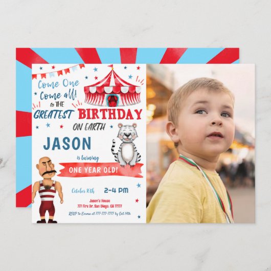 Foto mit blauem und rotem Wasser Einladung (Vorne/Hinten)