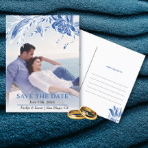 Foto mit blauen und weißen Blume Save the Date