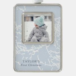 Foto mit blauen und weißen Schneefräsen Rahmen-Ornament Silber