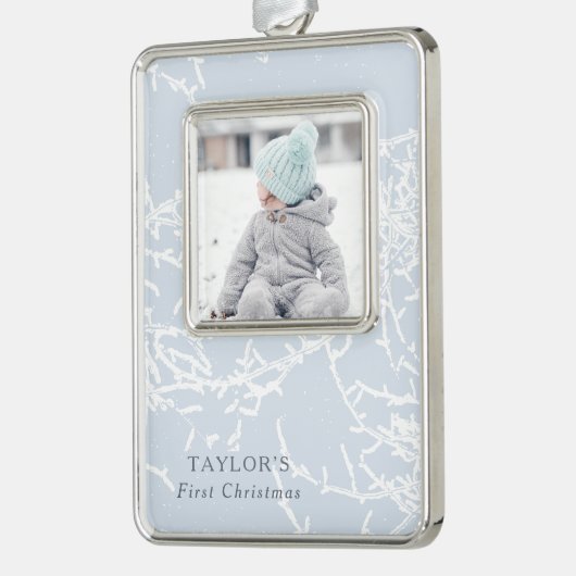 Foto mit blauen und weißen Schneefräsen Rahmen-Ornament Silber (Links)
