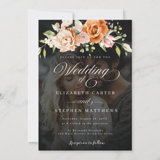 Foto mit Blumenmuster, orange und rosa Einladung (Vorderseite)